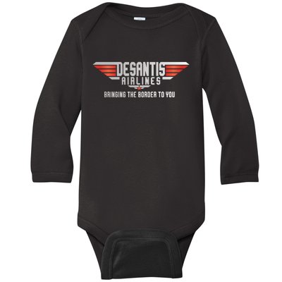 Ron DeSantis Airlines Top DeSantis Airlines Funny Meme Baby Long Sleeve Bodysuit