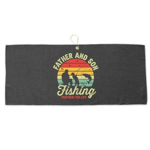 Retro Dad And Son Fishing Partners For Life Fathers Day Large Microfiber Waffle Golf Towel