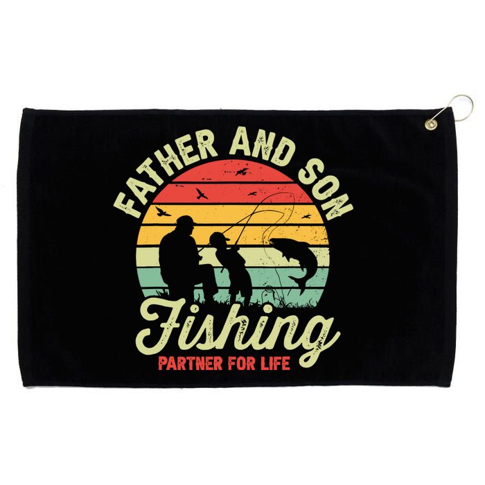 Retro Dad And Son Fishing Partners For Life Fathers Day Grommeted Golf Towel