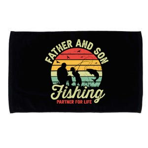 Retro Dad And Son Fishing Partners For Life Fathers Day Microfiber Hand Towel