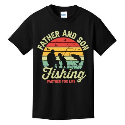 Retro Dad And Son Fishing Partners For Life Fathers Day Kids T-Shirt