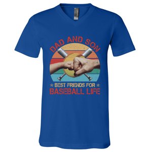 Retro Dad And Son Best Friends For Softball Life Fathers Day Funny Gift V-Neck T-Shirt