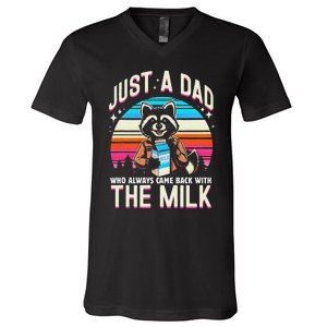 Raccoon Dad Always Came Back With The Milk V-Neck T-Shirt