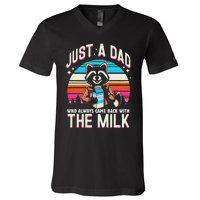 Raccoon Dad Always Came Back With The Milk V-Neck T-Shirt