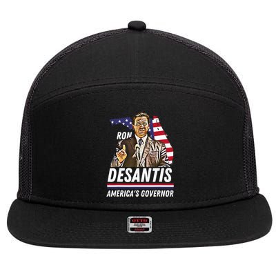 Ron Desantis AmericaS Governor Florida Us Flag 7 Panel Mesh Trucker Snapback Hat