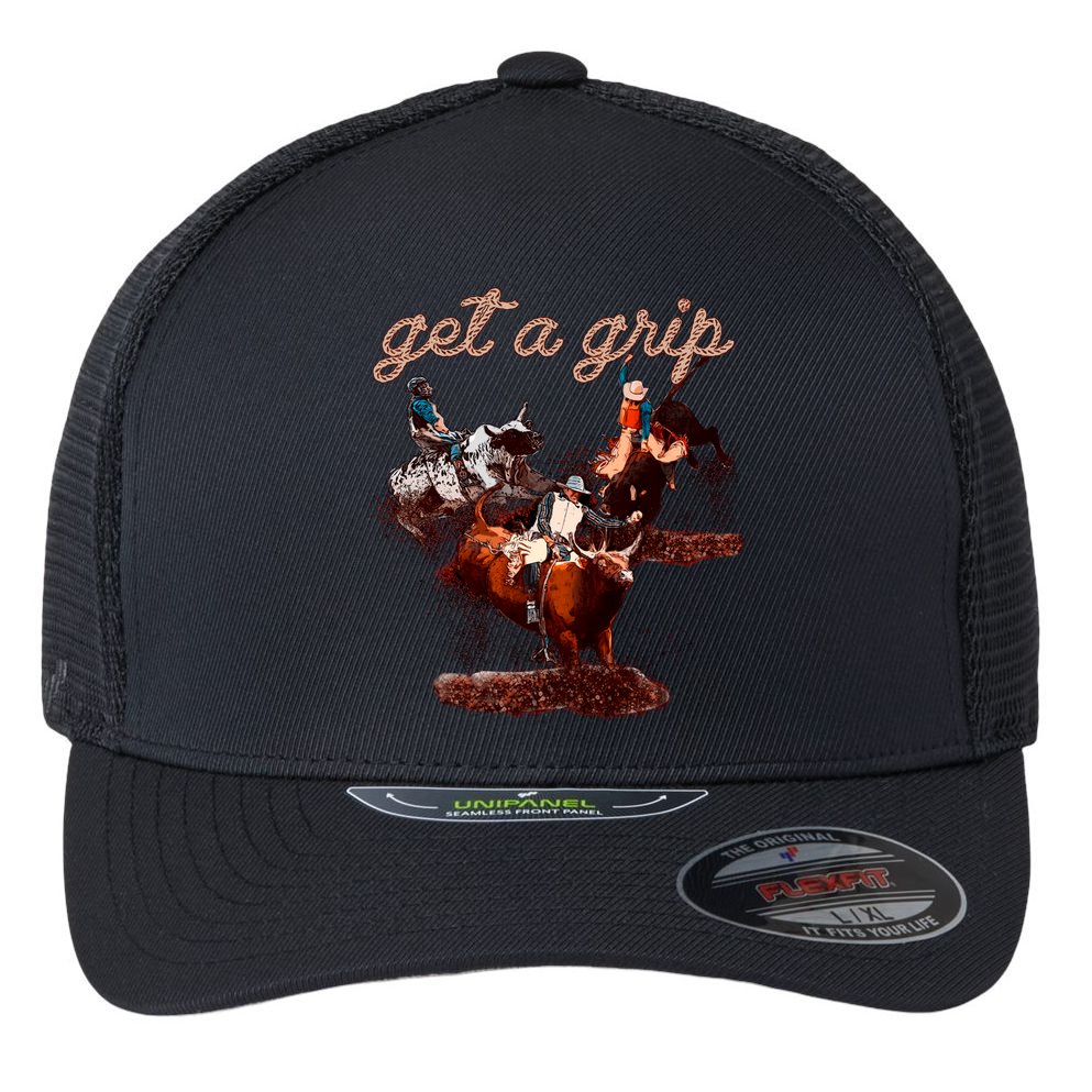 Rodeo Dad Bull Rider Get A Grip Western Country Cowboy Gift Flexfit Unipanel Trucker Cap