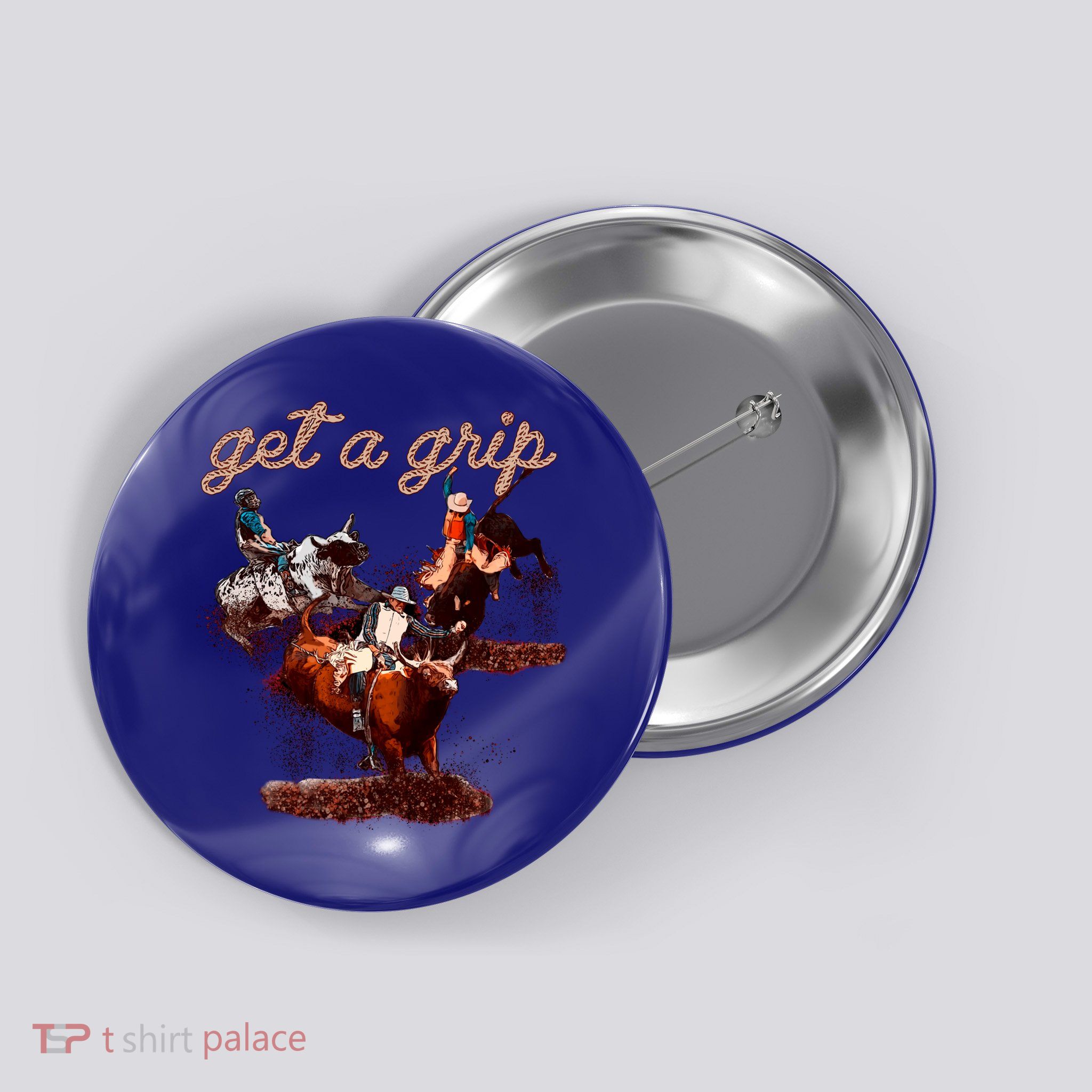 Rodeo Dad Bull Rider Get A Grip Western Country Cowboy Gift Button