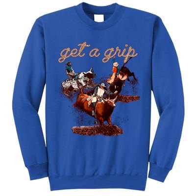 Rodeo Dad Bull Rider Get A Grip Western Country Cowboy Gift Tall Sweatshirt
