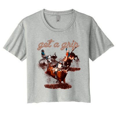 Rodeo Dad Bull Rider Get A Grip Western Country Cowboy Gift Women's Crop Top Tee