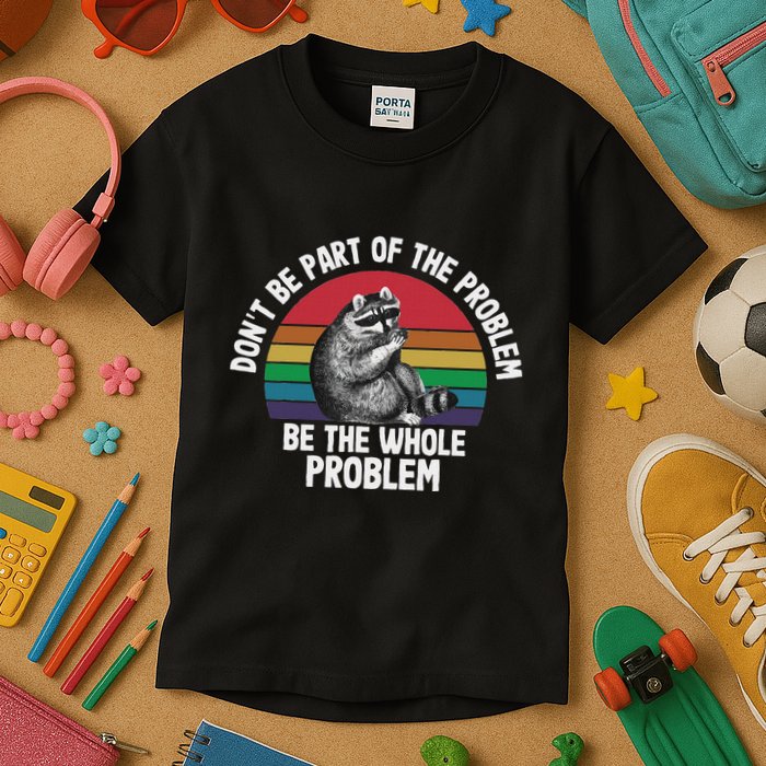 Racoon DonT Be Part Of The Problem Be The Whole Problem Kids T-Shirt