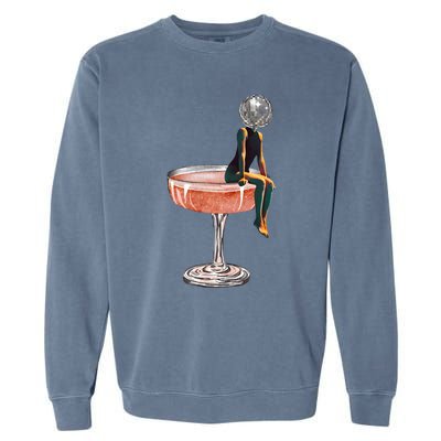 Retro Disco Ball Head Vintage Magical Wine Glass Girly Garment-Dyed Sweatshirt