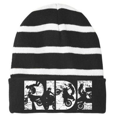 Ride Dirt Bike Rider Motocross Enduro Dirt Biking Striped Beanie with Solid Band