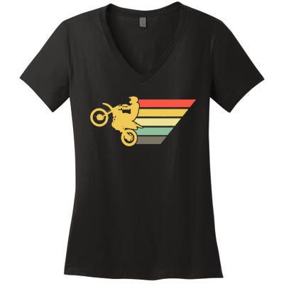 Retro Dirt Bike Rider Vintage MX Motocross Supercross Women's V-Neck T-Shirt