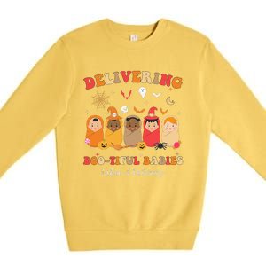 Retro Delivering Bootiful Babies Labor & Delivery Halloween Premium Crewneck Sweatshirt