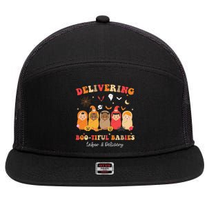 Retro Delivering Bootiful Babies Labor & Delivery Halloween 7 Panel Mesh Trucker Snapback Hat