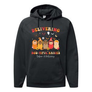 Retro Delivering Bootiful Babies Labor & Delivery Halloween Performance Fleece Hoodie