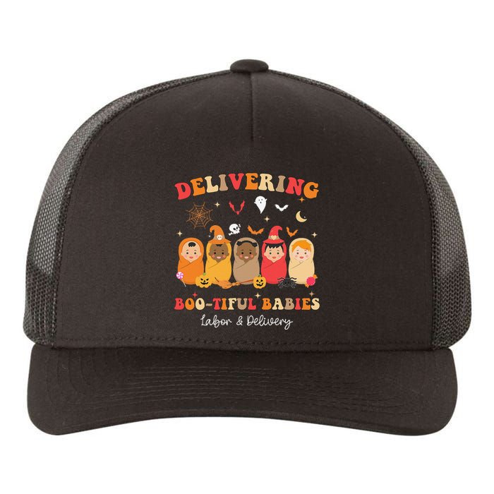 Retro Delivering Bootiful Babies Labor & Delivery Halloween Yupoong Adult 5-Panel Trucker Hat