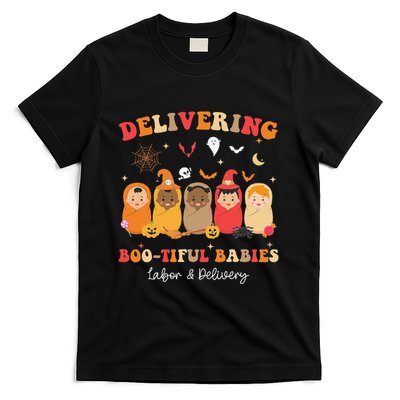 Retro Delivering Bootiful Babies Labor & Delivery Halloween T-Shirt