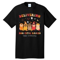 Retro Delivering Bootiful Babies Labor & Delivery Halloween Tall T-Shirt