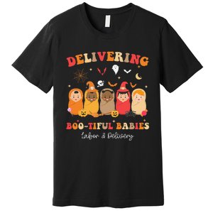 Retro Delivering Bootiful Babies Labor & Delivery Halloween Premium T-Shirt