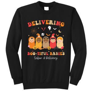 Retro Delivering Bootiful Babies Labor & Delivery Halloween Tall Sweatshirt