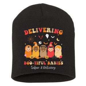 Retro Delivering Bootiful Babies Labor & Delivery Halloween Short Acrylic Beanie