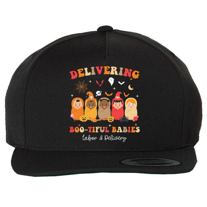 Retro Delivering Bootiful Babies Labor & Delivery Halloween Wool Snapback Cap