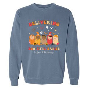 Retro Delivering Bootiful Babies Labor & Delivery Halloween Garment-Dyed Sweatshirt