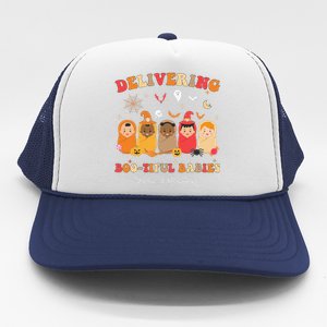 Retro Delivering Bootiful Babies Labor & Delivery Halloween Trucker Hat