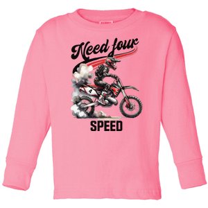 Retro Dirt Bike 4th Birthday Need Four Speed Toddler Long Sleeve Shirt