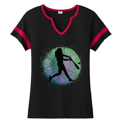 Retro Distressed Baseball Player Softball Coach Gift Ladies Halftime Notch Neck Tee