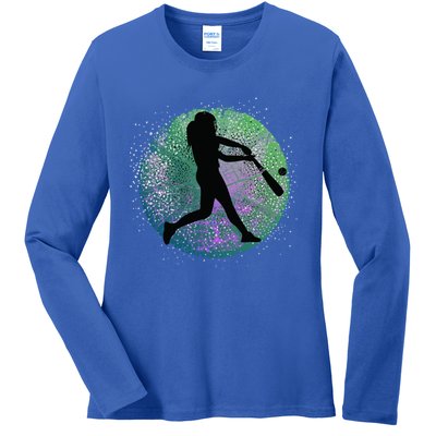 Retro Distressed Baseball Player Softball Coach Gift Ladies Long Sleeve Shirt