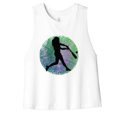 Retro Distressed Baseball Player Softball Coach Gift Women's Racerback Cropped Tank