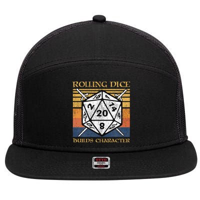 Rolling Dice Builds Character Funny Rpg Tabletop Gamer 7 Panel Mesh Trucker Snapback Hat
