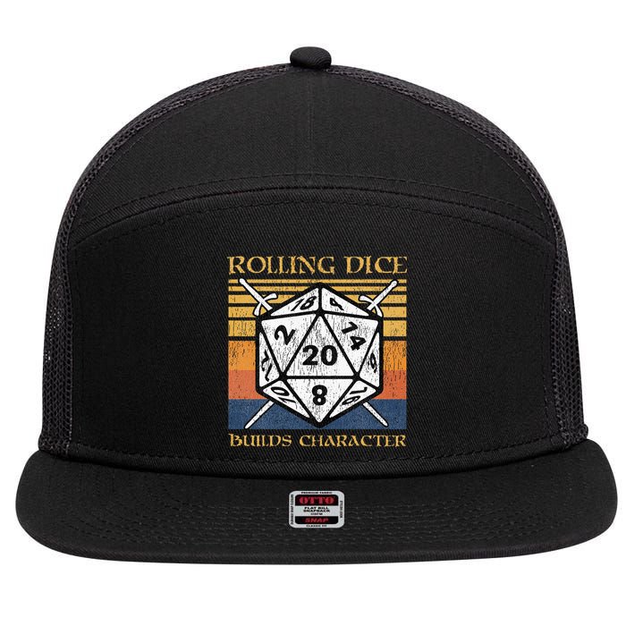 Rolling Dice Builds Character Funny Rpg Tabletop Gamer 7 Panel Mesh Trucker Snapback Hat