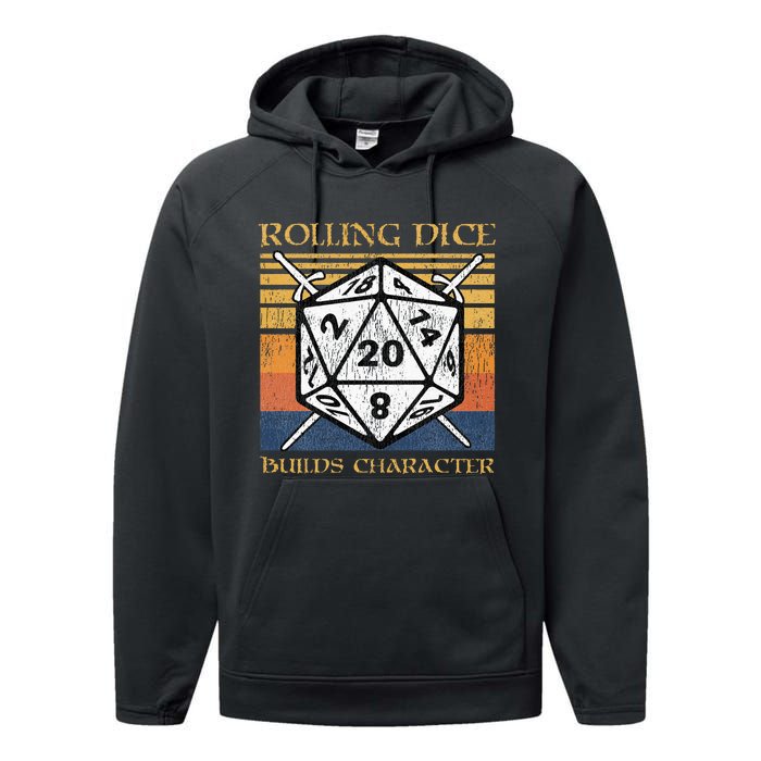 Rolling Dice Builds Character Funny Rpg Tabletop Gamer Performance Fleece Hoodie