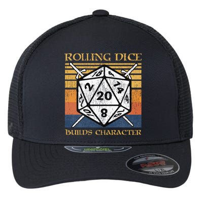 Rolling Dice Builds Character Funny Rpg Tabletop Gamer Flexfit Unipanel Trucker Cap