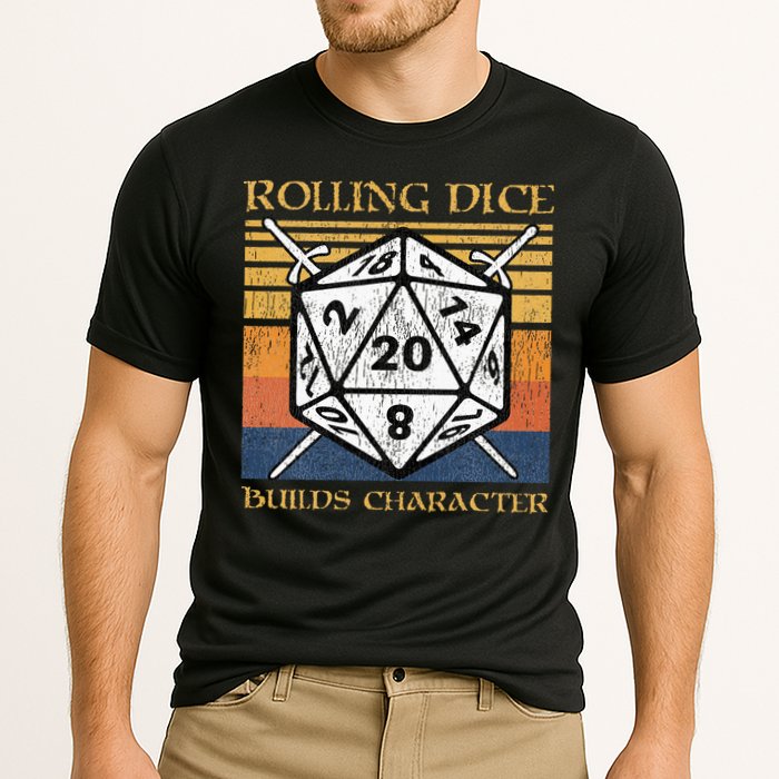 Rolling Dice Builds Character Funny Rpg Tabletop Gamer Performance Shirt