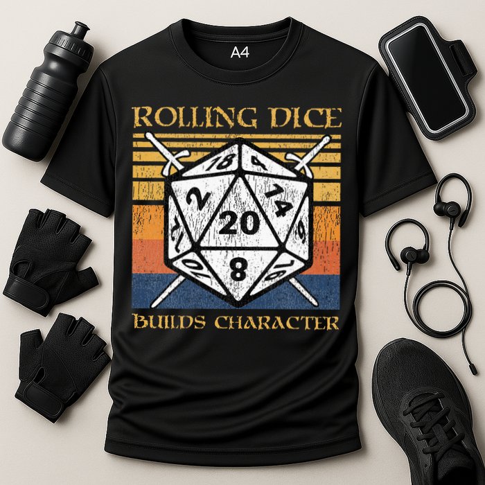 Rolling Dice Builds Character Funny Rpg Tabletop Gamer Performance Shirt