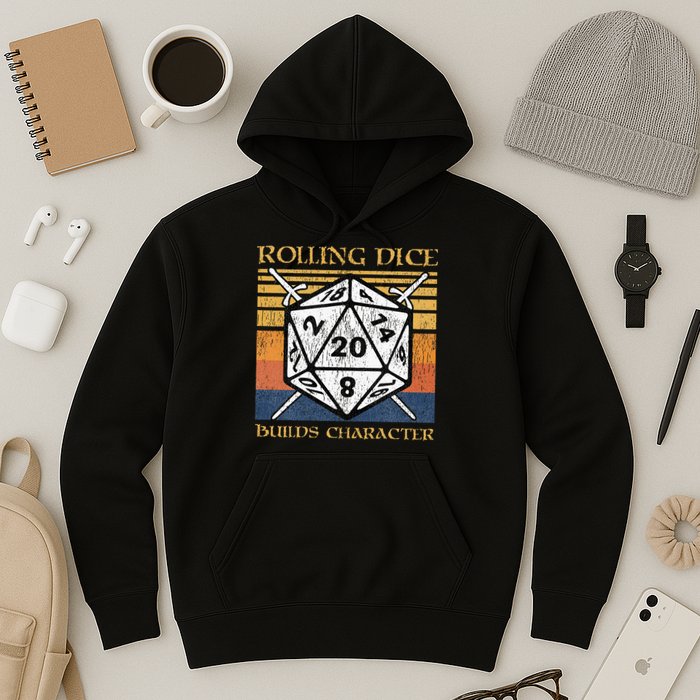 Rolling Dice Builds Character Funny Rpg Tabletop Gamer Hoodie