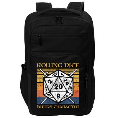 Rolling Dice Builds Character Funny Rpg Tabletop Gamer Impact Tech Backpack
