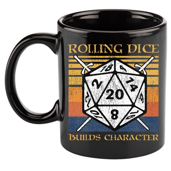 Rolling Dice Builds Character Funny Rpg Tabletop Gamer 11oz C Handle Ceramic Mug