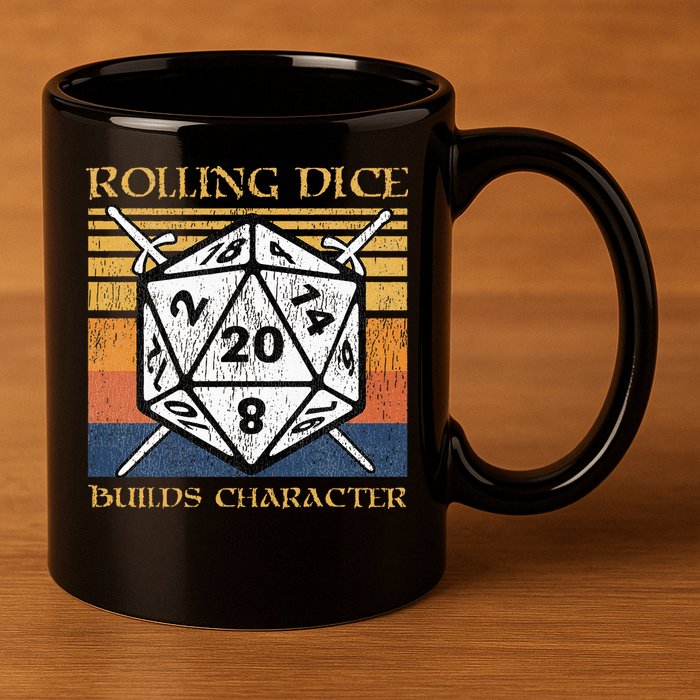 Rolling Dice Builds Character Funny Rpg Tabletop Gamer 11oz C Handle Ceramic Mug