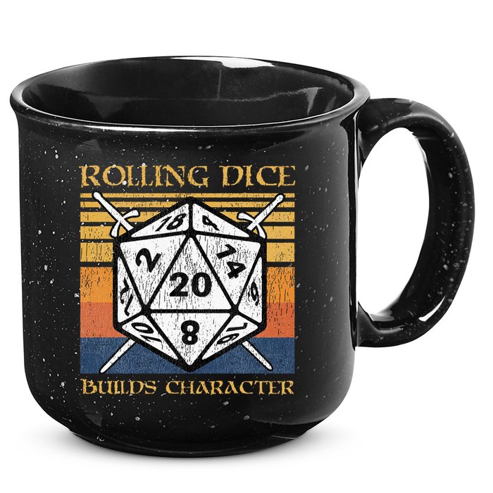 Rolling Dice Builds Character Funny Rpg Tabletop Gamer 15oz Campfire Ceramic Mug