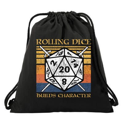 Rolling Dice Builds Character Funny Rpg Tabletop Gamer Drawstring Bag
