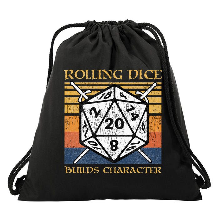 Rolling Dice Builds Character Funny Rpg Tabletop Gamer Drawstring Bag