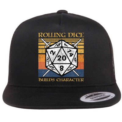 Rolling Dice Builds Character Funny Rpg Tabletop Gamer Flat Bill Trucker Hat