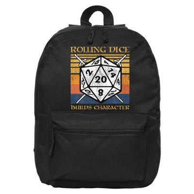 Rolling Dice Builds Character Funny Rpg Tabletop Gamer 16 in Basic Backpack