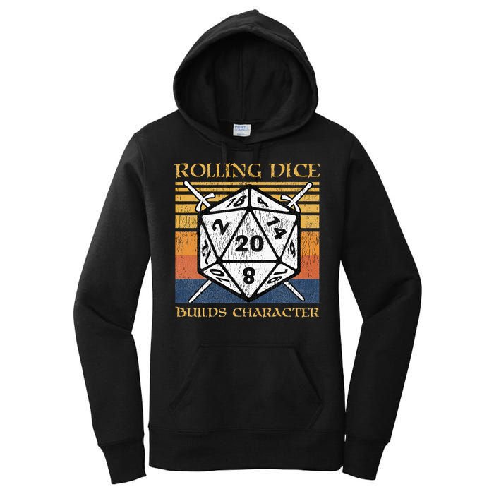 Rolling Dice Builds Character Funny Rpg Tabletop Gamer Women's Pullover Hoodie