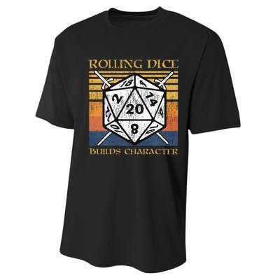 Rolling Dice Builds Character Funny Rpg Tabletop Gamer Performance Sprint T-Shirt